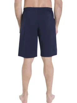 Pyjama short en coton bleu marine et orange pourvu de manches courtes