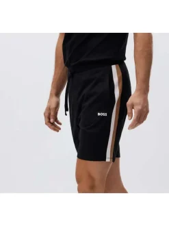 Pyjama short noir en coton uni avec bande bicolore coupe droite