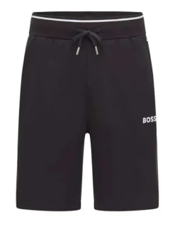 Pyjama short noir en coton uni avec bande bicolore coupe droite