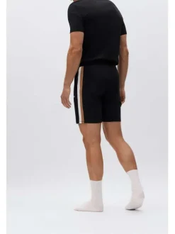 Pyjama short noir en coton uni avec bande bicolore coupe droite
