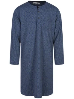 Pyjama Tee-Shirt De Nuit marine à imprimé une coupe droite et un col tunisien