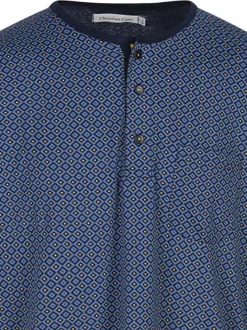 Pyjama Tee-Shirt De Nuit marine à imprimé une coupe droite et un col tunisien