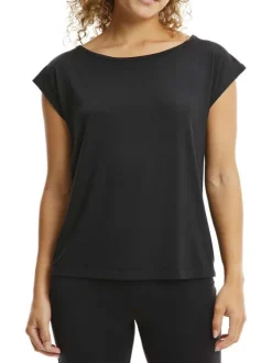 Pyjama Tee-Shirt De Nuit noir uni coupe droite avec un col rond et des manches courtes