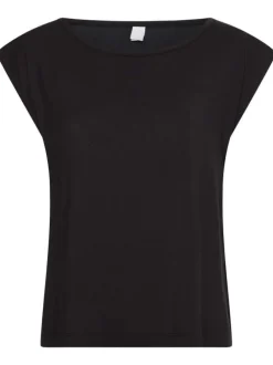 Pyjama Tee-Shirt De Nuit noir uni coupe droite avec un col rond et des manches courtes