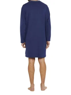 Pyjama T-Shirt De Nuit en coton marine uni avec une coupe droite et un col V