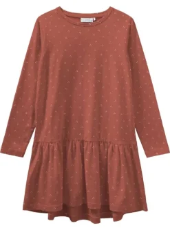 Robe à col rond rouge fantaisie en coton biologique