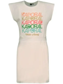 Robe courte blanche unie coupe droite col rond et nom floqué en couleurs