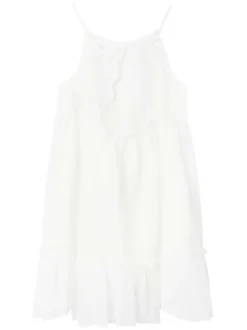 Robe courte en coton blanche unie avec une coupe droite fluide à bretelles