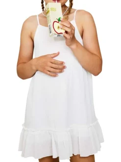 Robe courte en coton blanche unie avec une coupe droite fluide à bretelles