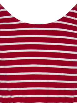 Robe courte en coton mélangé rouge rayée avec une coupe droite et un col rond