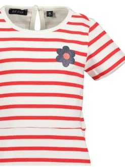 Robe courte en coton mélangé avec des rayures rouges et une fleur en glitter
