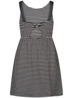 Robe courte en coton noire rayée avec des bretelles et une coupe droite