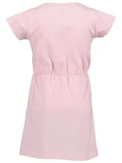 Robe courte en coton rose unie coupe ajustée avec col rond et taille élastiquée