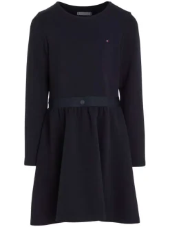 Robe courte marine avec coupe patineuse un col rond et à manches longues