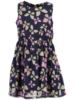 Robe courte marine imprimée coupe ajustée avec un col rond et sans manches
