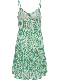Robe courte verte imprimée coupe droite col v et à manches à bretelles
