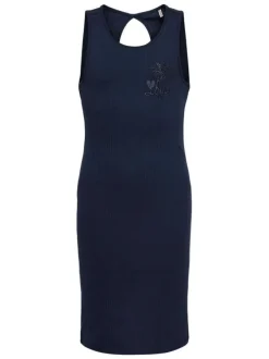 Robe longue en coton biologique marine unie pourvue d'une coupe ajustée