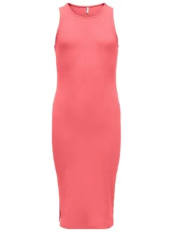 Robe longue en coton biologique corail unie pourvue d'une coupe moulante
