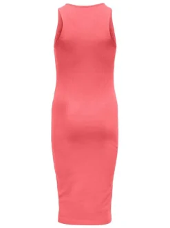 Robe longue en coton biologique corail unie pourvue d'une coupe moulante