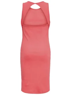Robe longue en coton biologique corail unie pourvue d'une coupe ajustée