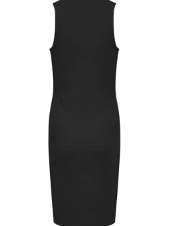 Robe longue en coton noire unie avec une coupe ajustée et un col rond