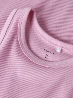 Robe mi-longue en coton biologique rose en maille côtelée à coupe slim