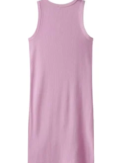 Robe mi-longue en coton biologique rose en maille côtelée à coupe slim