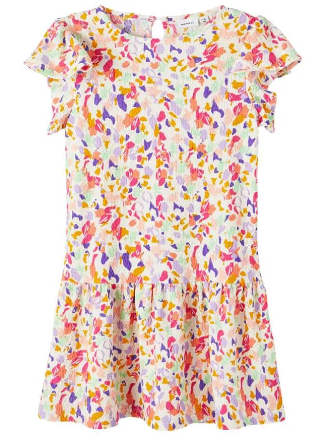 Robe multicolore imprimé abstrait avec une coupe regular fit et un col rond