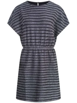 Robe anthracite à rayures irrisées et col ras du cou