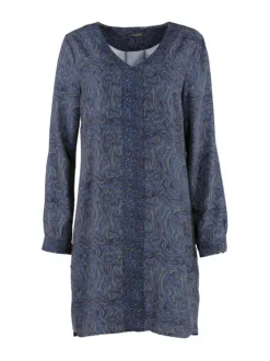 Robe BIRD bleue rayures zébrées coupe droite col v