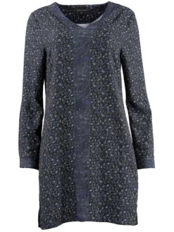Robe BIRD kaki rayures zébrées coupe droite col v