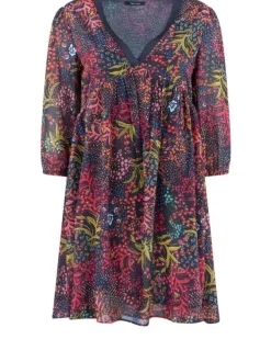 Robe black pour femme 100% polyester à motif floral coupe évasée ROMANA