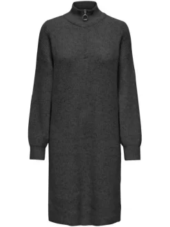 Robe courte anthracite unie avec une coupe droite à col montant