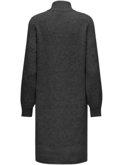 Robe courte anthracite unie avec une coupe droite à col montant