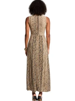 Robe courte beige avec un imprimé python une coupe droite et un col v