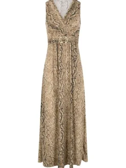 Robe courte beige avec un imprimé python une coupe droite et un col v