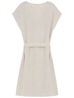 Robe courte beige unie avec une coupe droite et des manches courtes