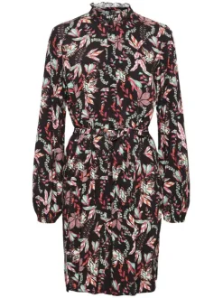 Robe courte black imprimée floral à coupe ajustée et col v