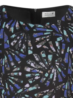 Robe courte bleue à imprimé géométrique coupe droite et col rond