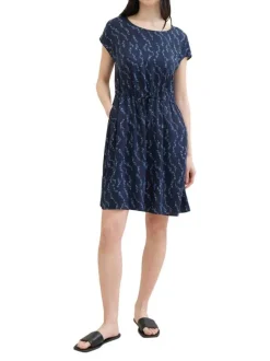 Robe courte bleue marine à imprimé liberty avec cordon de serrage à la taille
