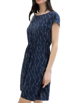 Robe courte bleue marine à imprimé liberty avec cordon de serrage à la taille