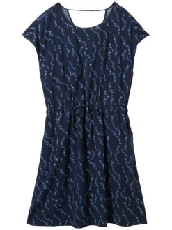 Robe courte bleue marine à imprimé liberty avec cordon de serrage à la taille