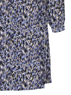 Robe courte bleu imprimé moucheté à coupe droite et col v