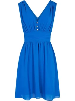 Robe courte bleu électrique unie avec une coupe droite et un col v