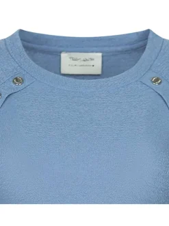 Robe courte bleu moyen coupe droite fluide à col rond et manches courtes