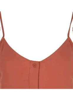 Robe courte brique unie avec une coupe babydoll et des manches à bretelles