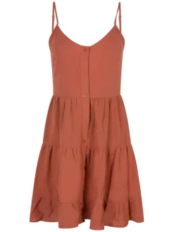 Robe courte brique unie avec une coupe babydoll et des manches à bretelles
