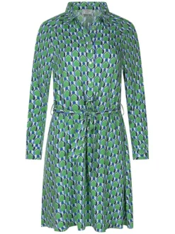 Robe courte chemise Sixtime verte imprimé abstrait avec une coupe évasée fluide