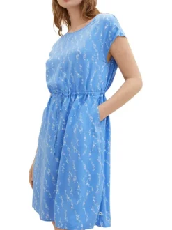 Robe courte ciel imprimée coupe cintrée col rond et à manches courtes
