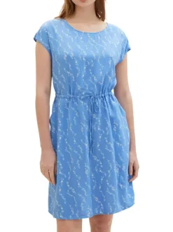Robe courte ciel imprimée coupe cintrée col rond et à manches courtes